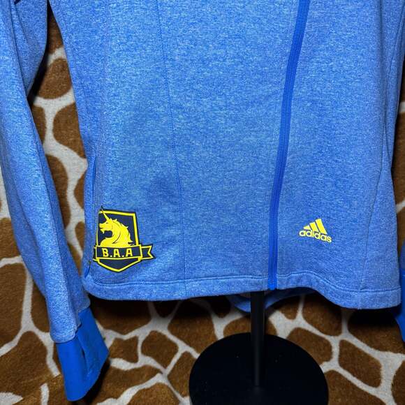 Women's Adidas 2013 Boston Marathon B.A.A. Asymmetrical Zip Running Jacket Blue - Picture 2 of 6